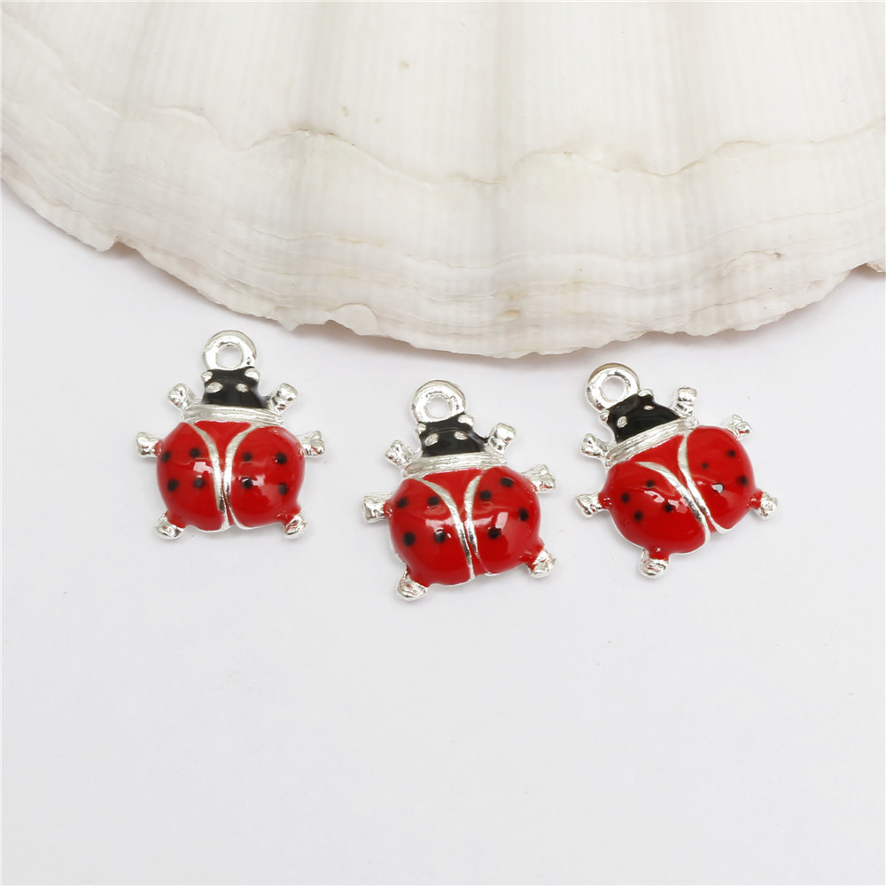 50pcs Classics Colorful Enamel Zinc Alloy Pendant Charm Ladybird Classic Necklace Pendant DLY Accessories DIY Jewelry Crafts
