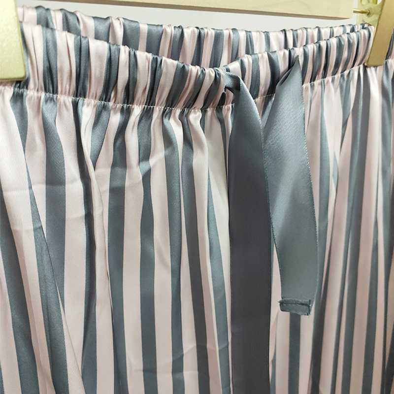 Satin Pajamas for Women Long Sleeved Striped Pjamas Sleepwear 2 Pieces Set Lounge Wear Home Clothes Year Birthday Gift 211007