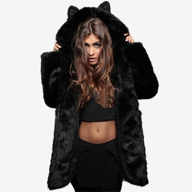Faux Fur Thicken Hooded Women' Coats Solid Long Sleeve Cartoon Ear Warm Lady Hoody Winter Autumn Female Coat XXXL 210524, Brown
Faux Fur Thicken Hooded Women' Coats Solid Long Sleeve Cartoon Ear Warm Lady Hoody Winter Autumn Female Coat XXXL 210524, Brown