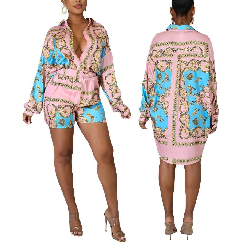 Women' Tracksuits Fashion Women Set Print Full Sleeve Single Breasted Long Shirts Tops Stretchy Shorts Two 2 Piece Sets Club Outfits Autumn, Blue
Women' Tracksuits Fashion Women Set Print Full Sleeve Single Breasted Long Shirts Tops Stretchy Shorts Two 2 Piece Sets Club Outfits Autumn, Blue