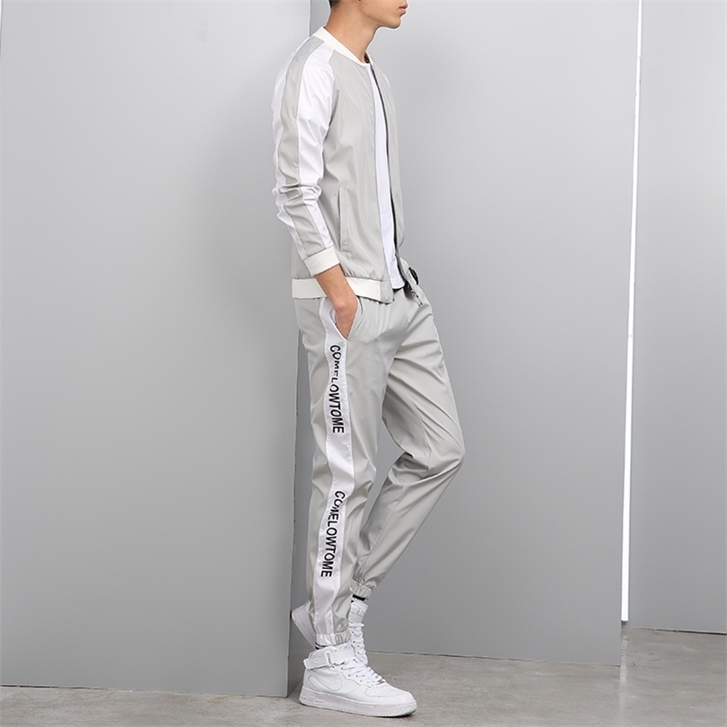 Spring Men Casual Sets Zipper Patchwork Tracksuits Mens Hip Hop Streetwear Sporting Suit Male JacketPants Loose Sets 201210