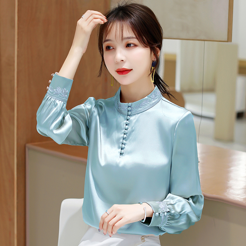 Korean Silk Women Blouses Women Satin Shirts Elegant Women Long Sleeve Blouse Shirt Plus Size Womens Tops and Blouses Harajuku 210225