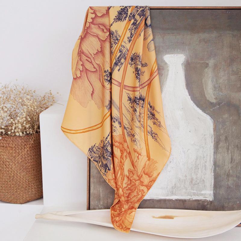 Scarves Peony 100% Mulberry Silk Scarf Twill Scarfs 90*90cm Designer Shawls Flower Print, Blue;gray
Scarves Peony 100% Mulberry Silk Scarf Twill Scarfs 90*90cm Designer Shawls Flower Print, Blue;gray