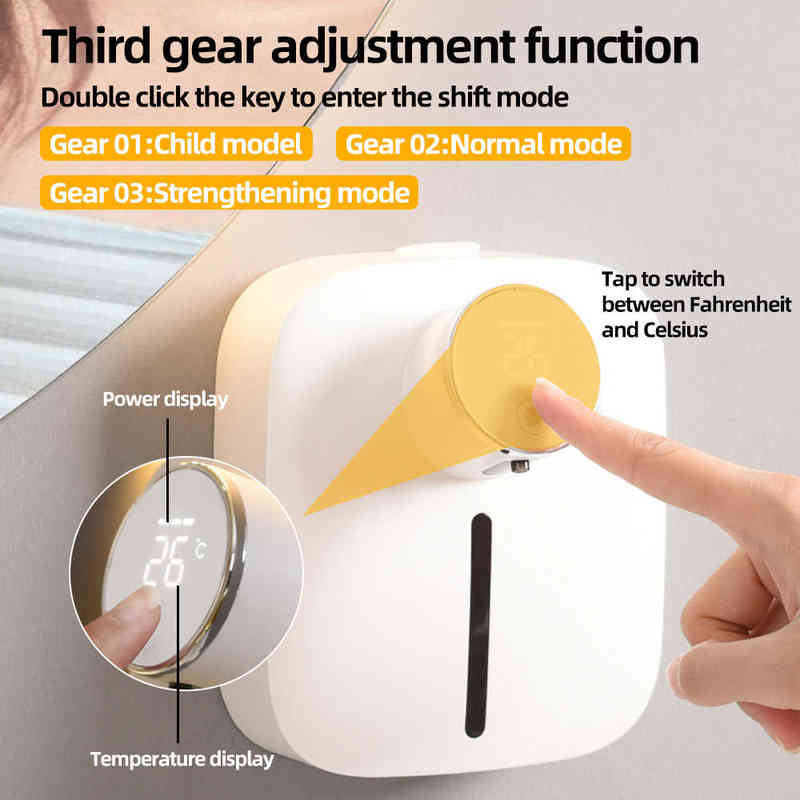 Automatic Foam Liquid Soap Dispenser with Temperature Digital Rechargeable Sensor Touchless Hand Sanitizer Machine for Bathroom 211206