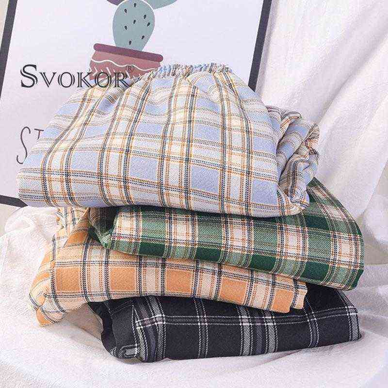SVOKOR Women Plus Cashmere Warm Winter Pants Casual Retro Checkered Wide Leg Fashion Trousers Girl 211115