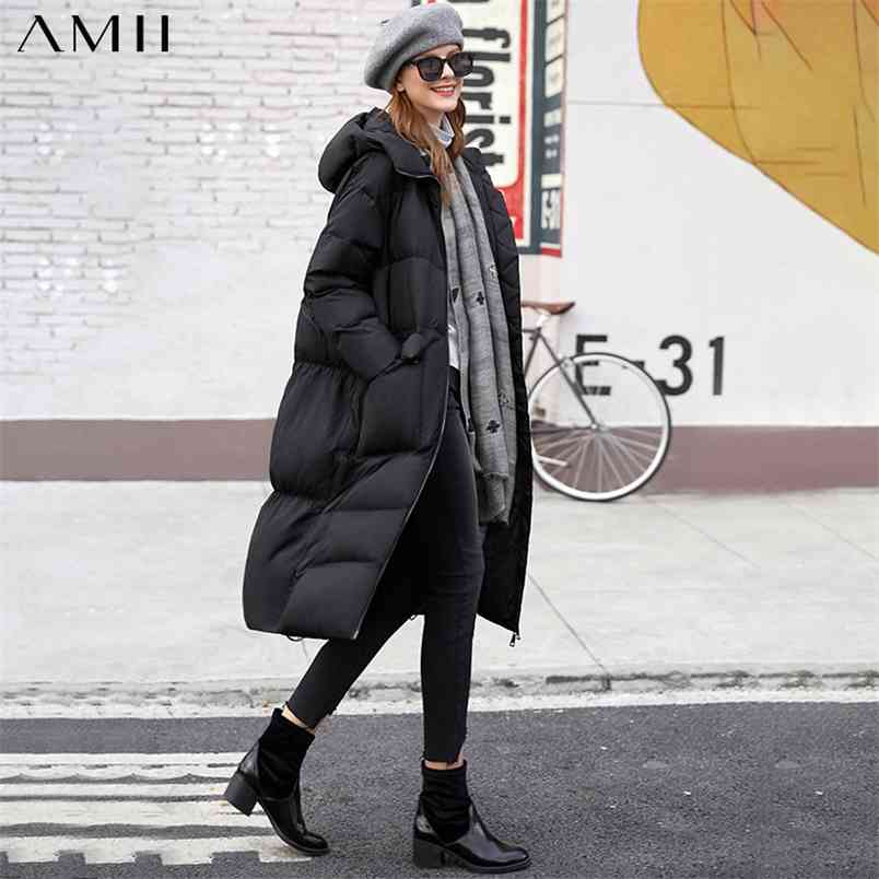 Minimalism Women Winter Thick Hooded White duck down Coat Fashion Causal 90%White Female Jacket 11920264 210527