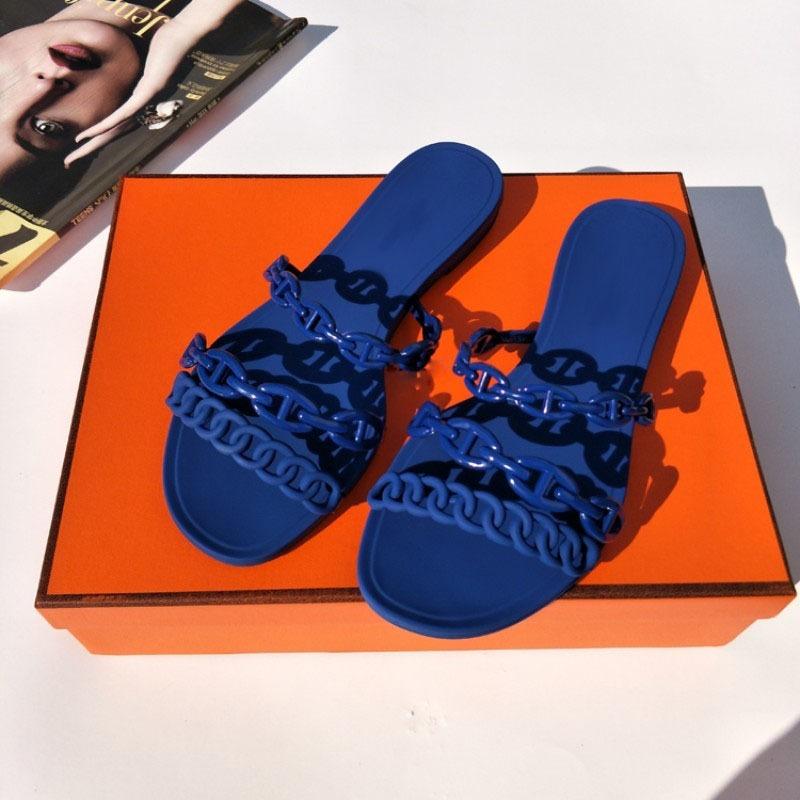 New Arrival Summer Beach PVC Flats Slipper Sandals Women Jelly Shoes Chains Casual Outside Shoe Woman Slippers