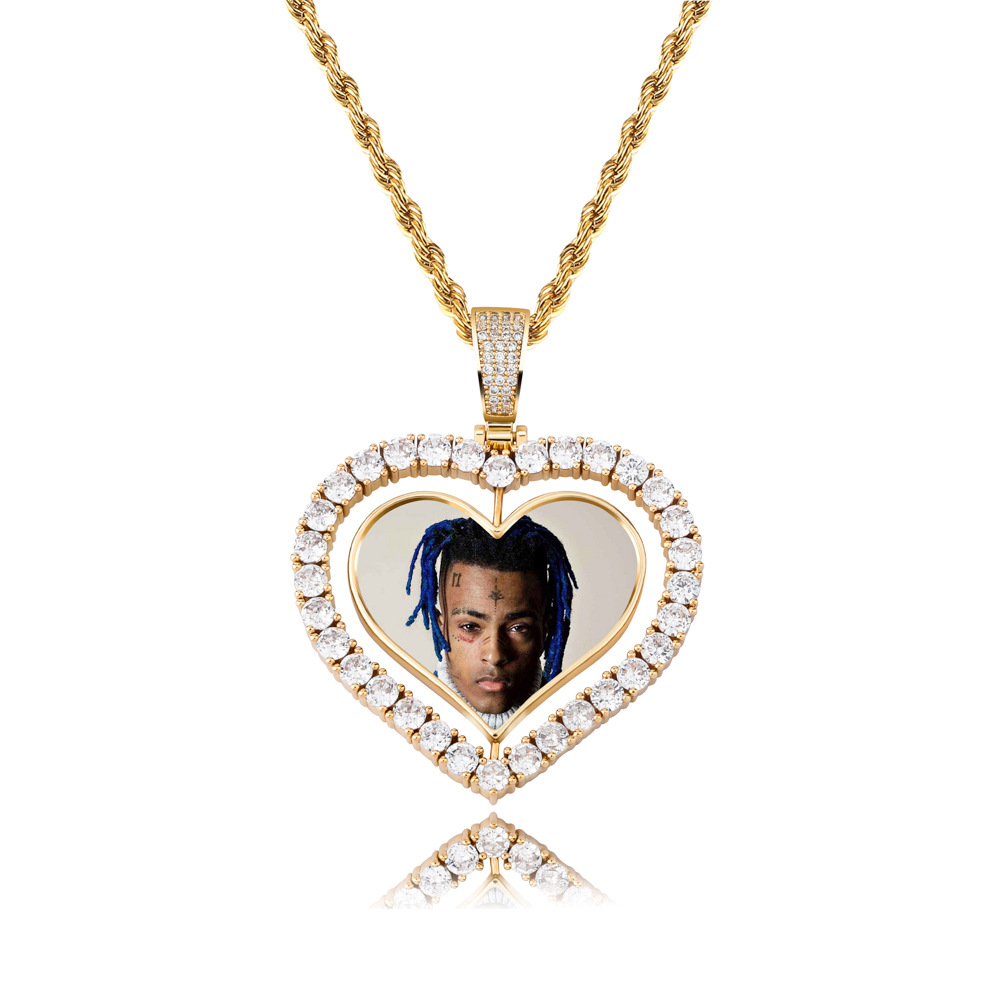 Customize Heart Shape Memorial Photo Pendant Necklace Rotatable Double Sides Men Women Lover Gift Couple Pendants