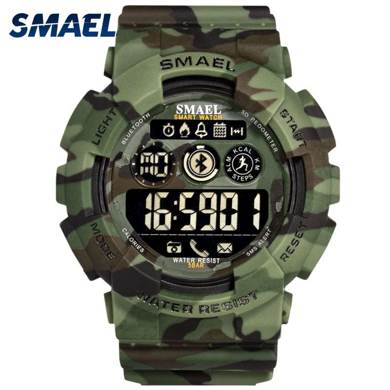 Wristwatches SMAEL Military Digital Watches 8013 Bluetooth Watch LED Clocks Men 50M Waterproof Army Sport Camo, Black