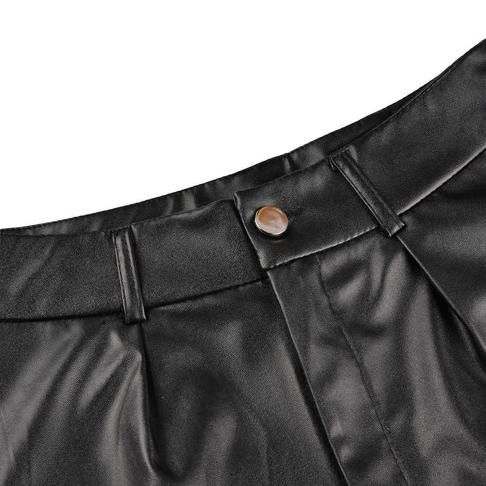 Women Leather Shorts England Style Bottoms Black Short Mujer Casual PU feminino Sexy High Waist Belt D30 210714