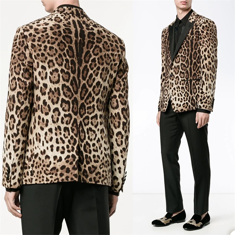 Two Pieces Leopard Men Suits Modern Custom Made Handsome Spring Suits One Button Formal Business Coat+Pant