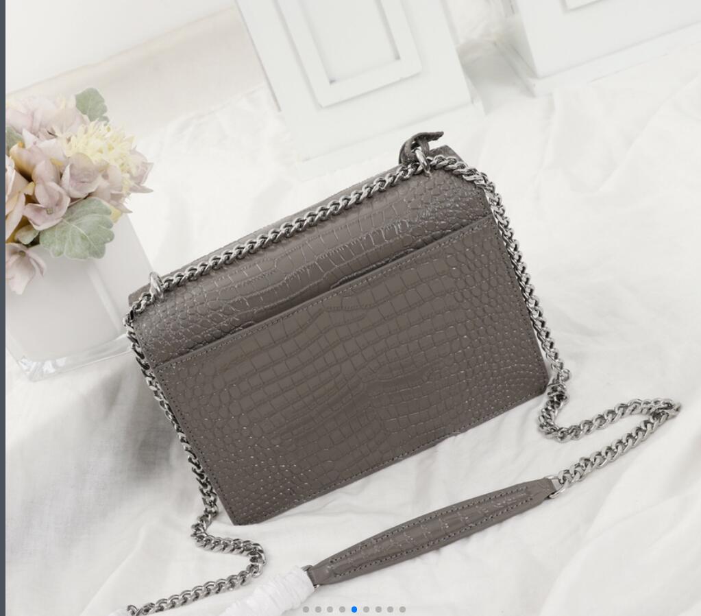 Top-quality Luxury Designer Sunset Genuine Leather Cowhide Chain Bag Ladies Crocodile Pattern Flip Shoulder Bags Handbag Messenger Bag 02