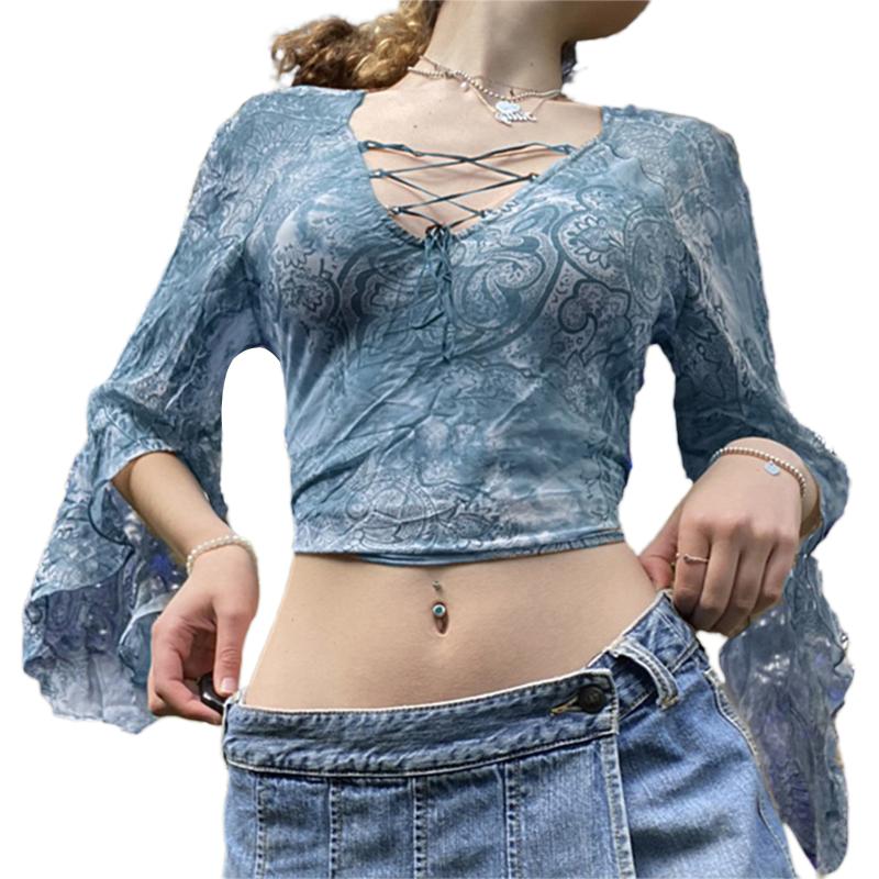 Women's T-Shirt Sexy Women Front Bandage Printed Polyester Tops Long Sleeve Deep V-neck Pullover T-Shirts For Spring Fall, White
Women's T-Shirt Sexy Women Front Bandage Printed Polyester Tops Long Sleeve Deep V-neck Pullover T-Shirts For Spring Fall, White
