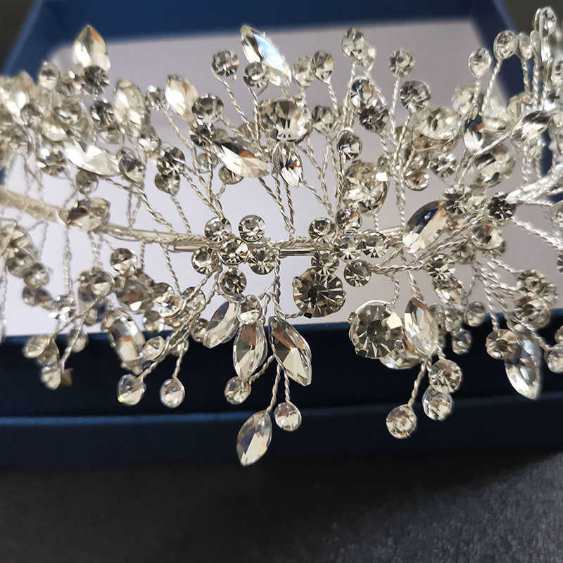 SLBRIDAL Handmade 3 Colors Crystal s Bridal Tiara Headband Wedding Crown Hair Accessories Bridesmaids Women Jewelry 210707