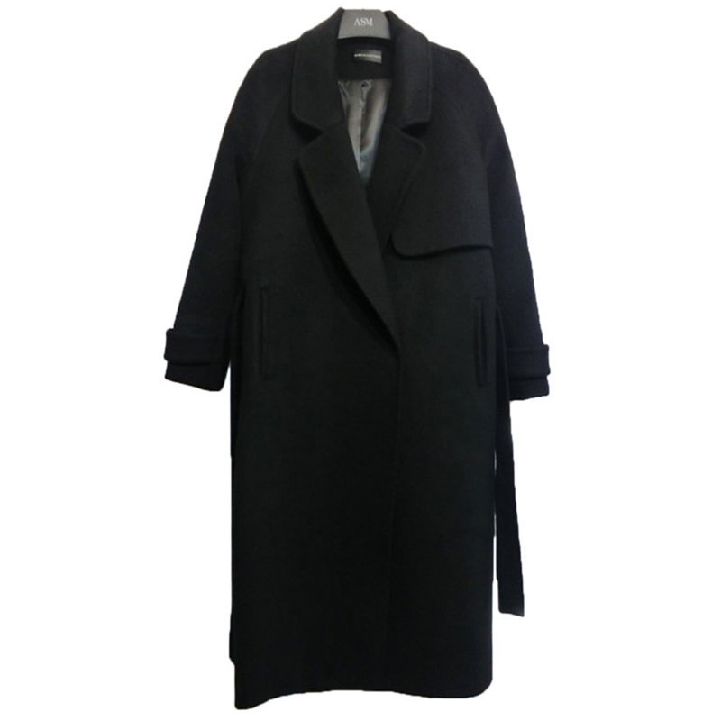 KUEZLE Parkas Spring Woolen Coat Women Long Woolen Coat Female Black Winter Coats Long Outerwear for Women SMLXLXXL T190903