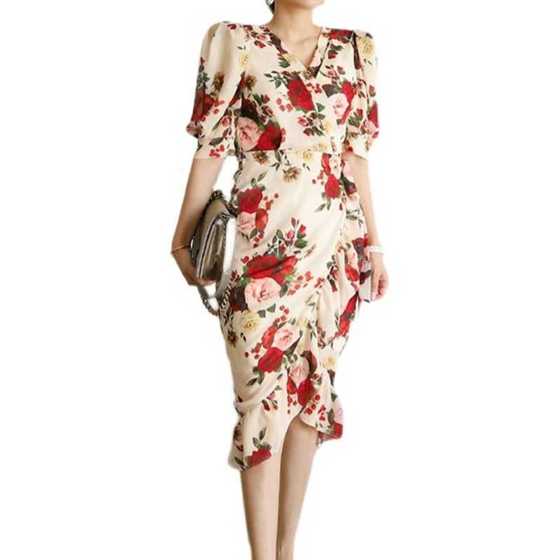 Korea Flowers Print Wrap Dress Women Retro Sweet Puff Sleeve Ruffles Summer V-Neck Office OL Slim 210526, Photo color
Korea Flowers Print Wrap Dress Women Retro Sweet Puff Sleeve Ruffles Summer V-Neck Office OL Slim 210526, Photo color