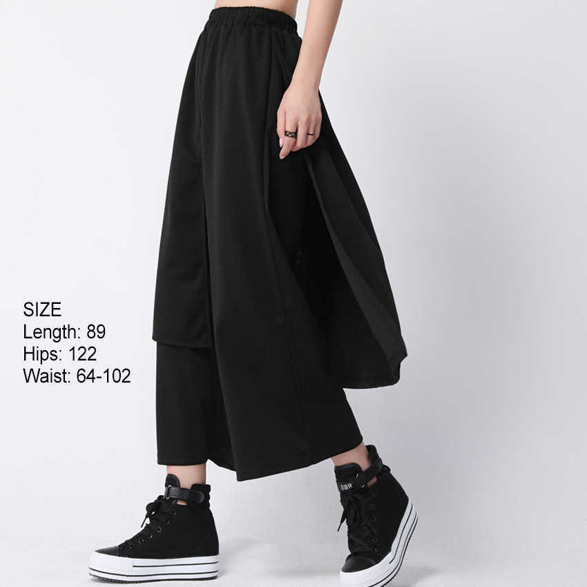 Spring Loose Spliced High Waist Flat Women Fashion Ankle-length Elastic Wide Leg Pants OA866 211115