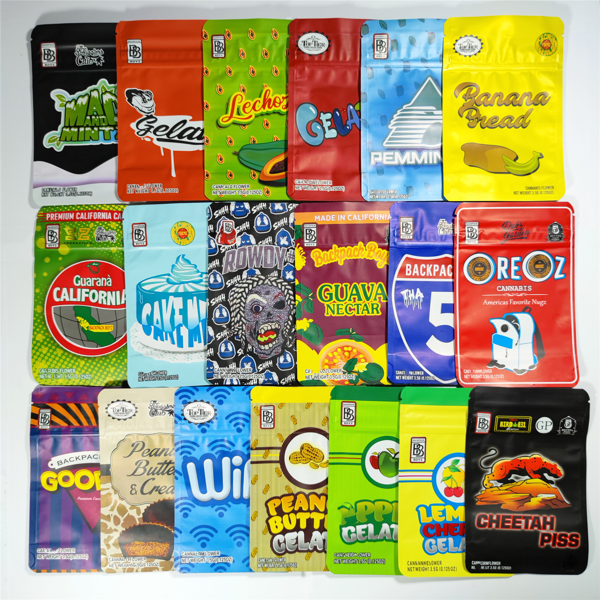 BACKPACKBOYZ 3.5g smell proof mylar bags resealable baggies backpack boyz BISCOTTI GELATO 41 GUARANA BILLY KIMBER ZERBERT GELATTI 5POINT.LA 420 Packaging Bag
BACKPACKBOYZ 3.5g smell proof mylar bags resealable baggies backpack boyz BISCOTTI GELATO 41 GUARANA BILLY KIMBER ZERBERT GELATTI 5POINT.LA 420 Packaging Bag