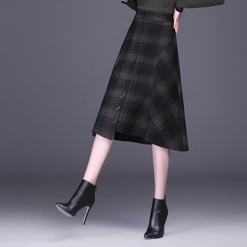 Skirts Autumn & Winter Woolen Plaid Skirt High Waist Slimming Fashion Irregular A-line Women Pleated Tide