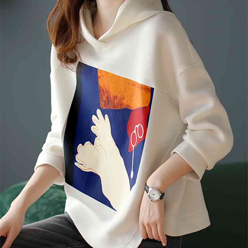 Hooded print casual sweater women's 2021 autumn new Korean loose lazy temperament top is thin and versatile, Black
Hooded print casual sweater women's 2021 autumn new Korean loose lazy temperament top is thin and versatile, Black