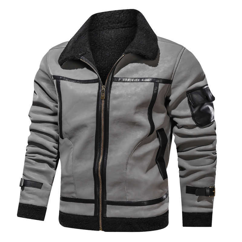 Winter Mens PU Leather Jacket Fleece Thick Fur Collar Coats Warm pocket Slim Biker Motorcycle Jacket men Windbreakers 210603