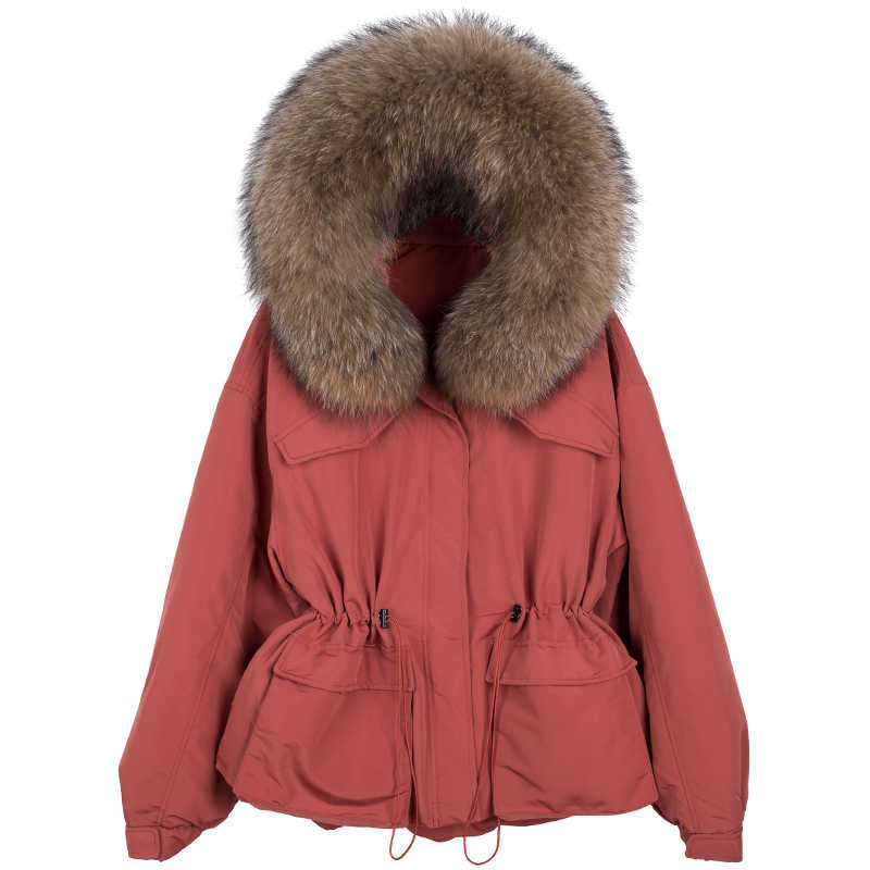 Janveny Huge Raccoon Fur Collar Hooded Short Female Winter Feather Down Coat Women 90% Duck Down Jacket Winter Puffer Parka 210819