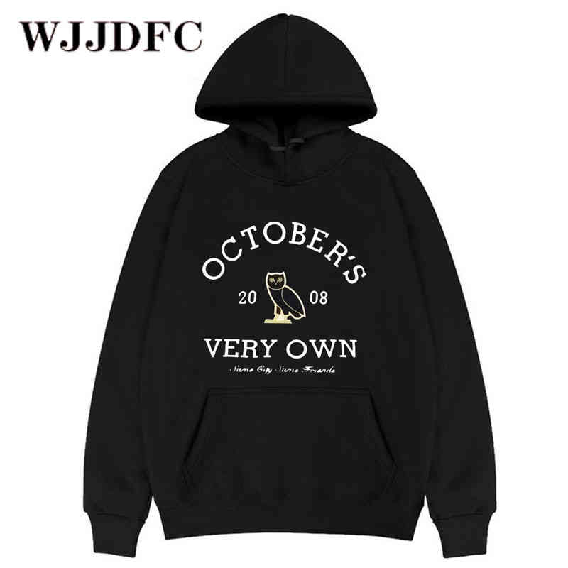 Wjjdfc Hoodies October's 2008 Very Own Letter Tee Owl Print Hooded Couples Fashion Coat Long Sleeve Women Men Sweatshirt, Black