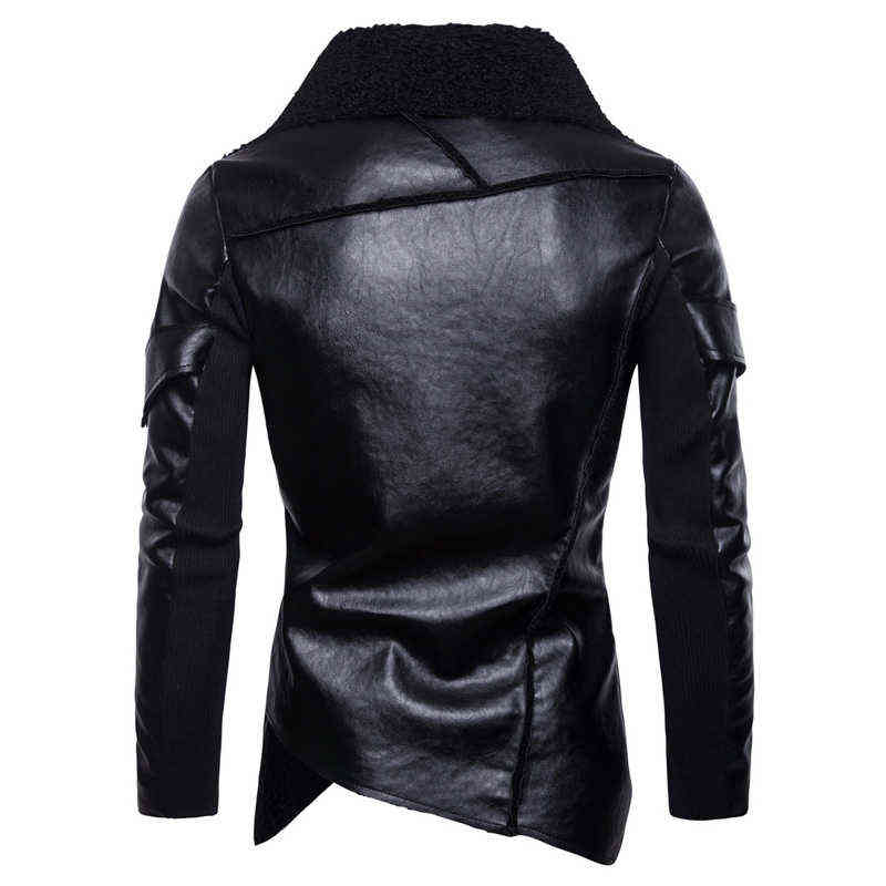 Irregular Hem Velvet Leather Jacket Men Autumn Male Moto Biker Faux Leather Jacket Coat Punk Style Jaqueta De Couro 211111