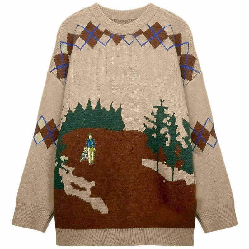 Round neck long-sleeved sweater women spring autumn Korean version loose student retro pattern knit slim top 210526