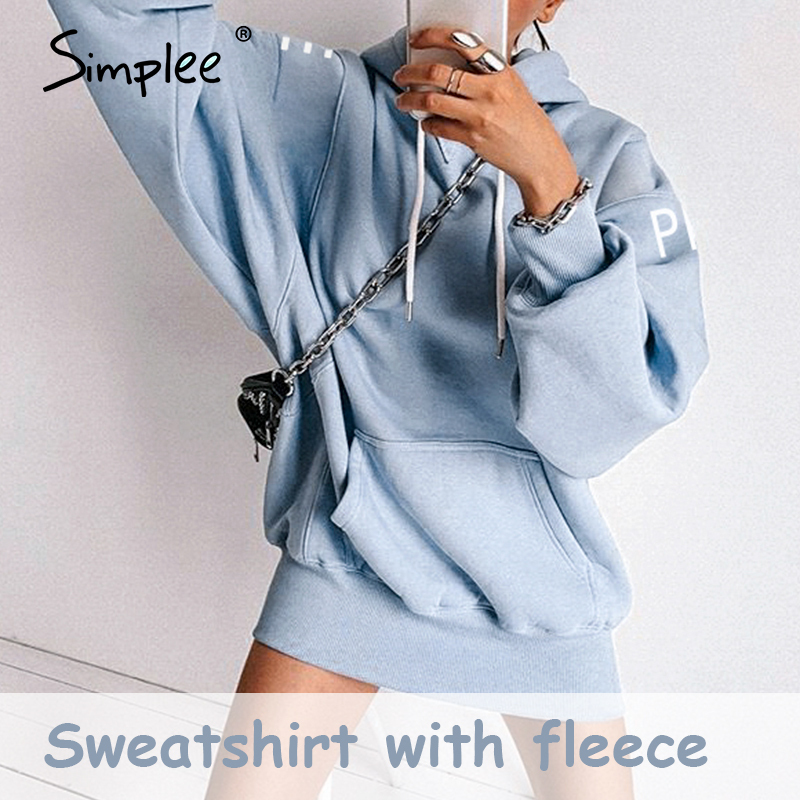 Simplee casual solid fleece women sweatshirt Long sleeve autumn winter women hoodies tops Fashion loose female shirt pull femme 200924