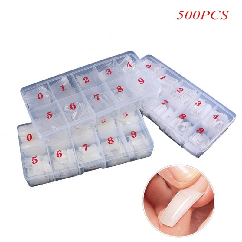 False Nails 500pc/ Box Long French Fake Tips Clear Nature Color ABS Half Cover Ballerina Fasle Manicure Acrylic Nail Tools