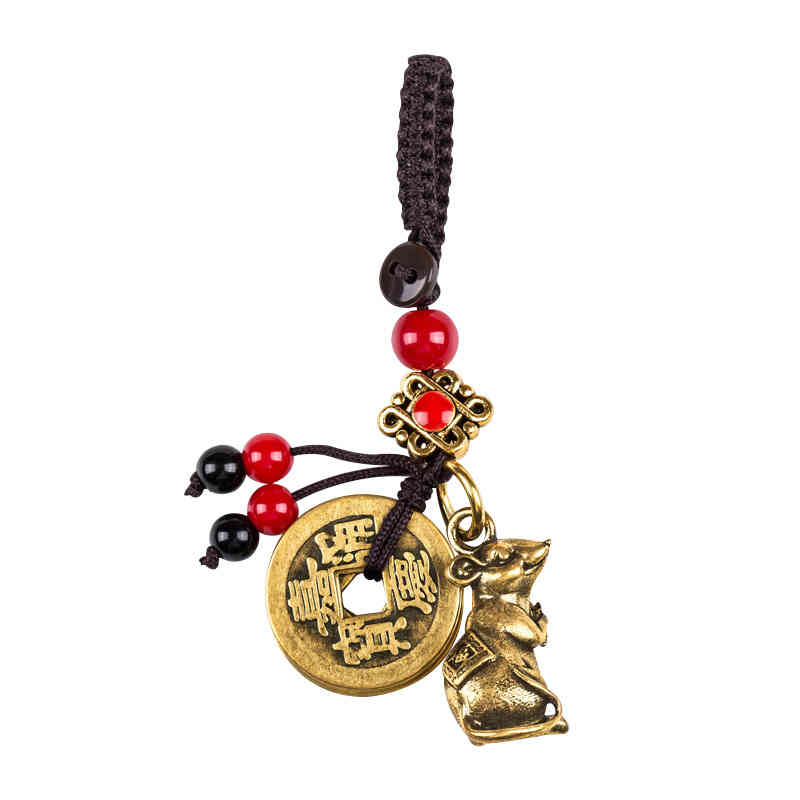 Key Rings Brass Mouse Car Chain Pendant Chinese Style Bag Creative High-grade Jewelry Men and Women