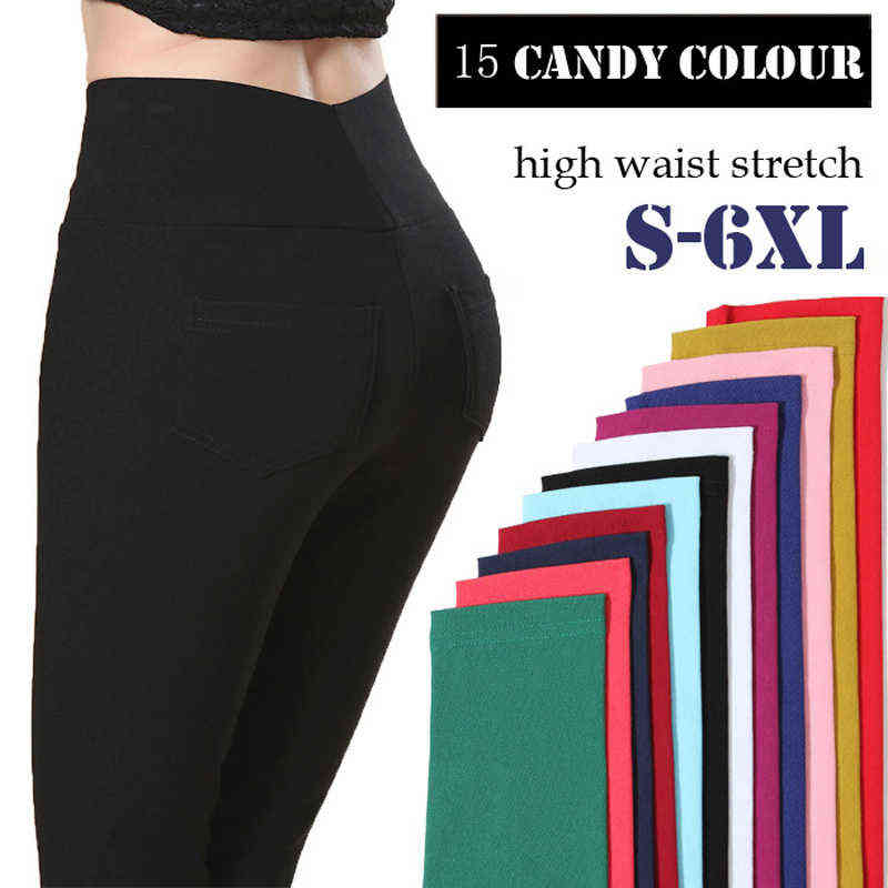 S6XL15 Colors Winter Plus Size Women's Pants Fashion Candy Color Skinny high waist elastic Trousers Fit Lady Pencil 211124Z