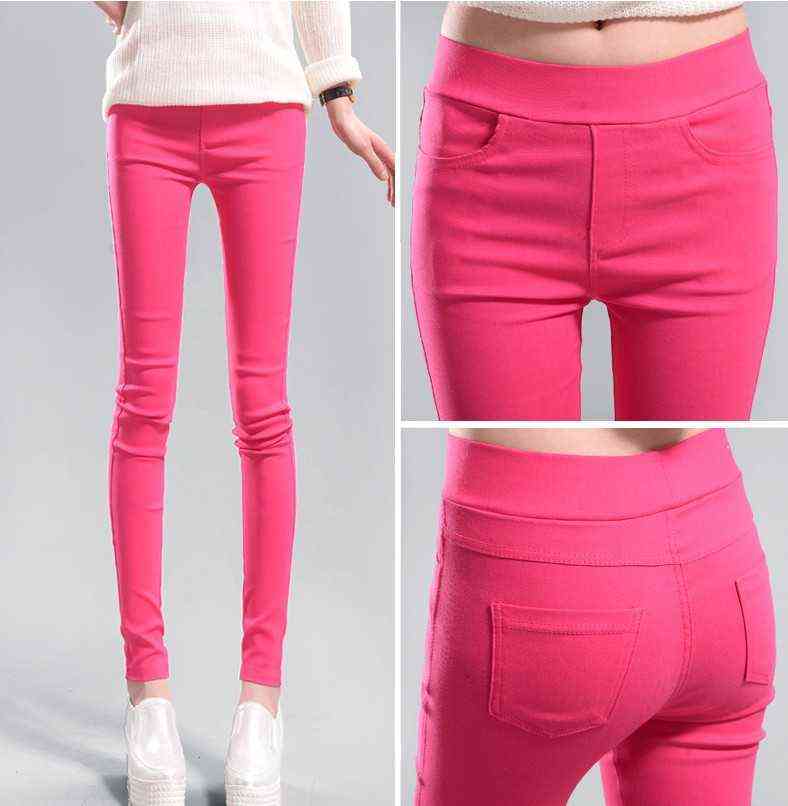 Candy Color Women's Stretch Pencil Pants for Women Elastic High Waist Skinny Leggins Femme Green Pink White Grey Purple Leggings 211115