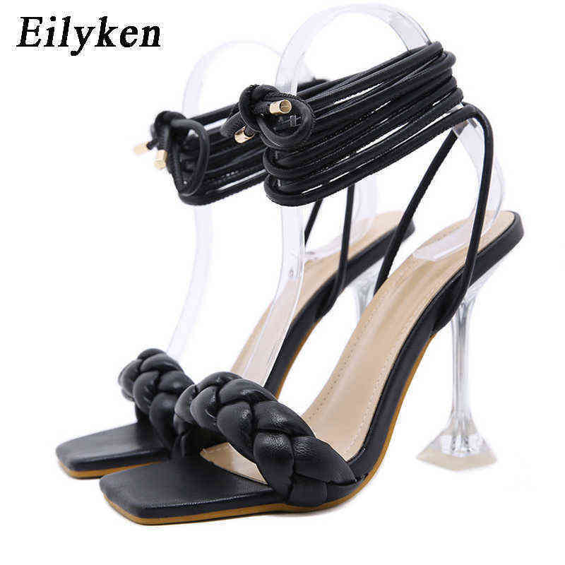 NXY Lady Sandals Eilyken 2022 New Summer Fashion Design Weave Women Transparent Strange High Heels Ladies Open Toe Shoes 0126