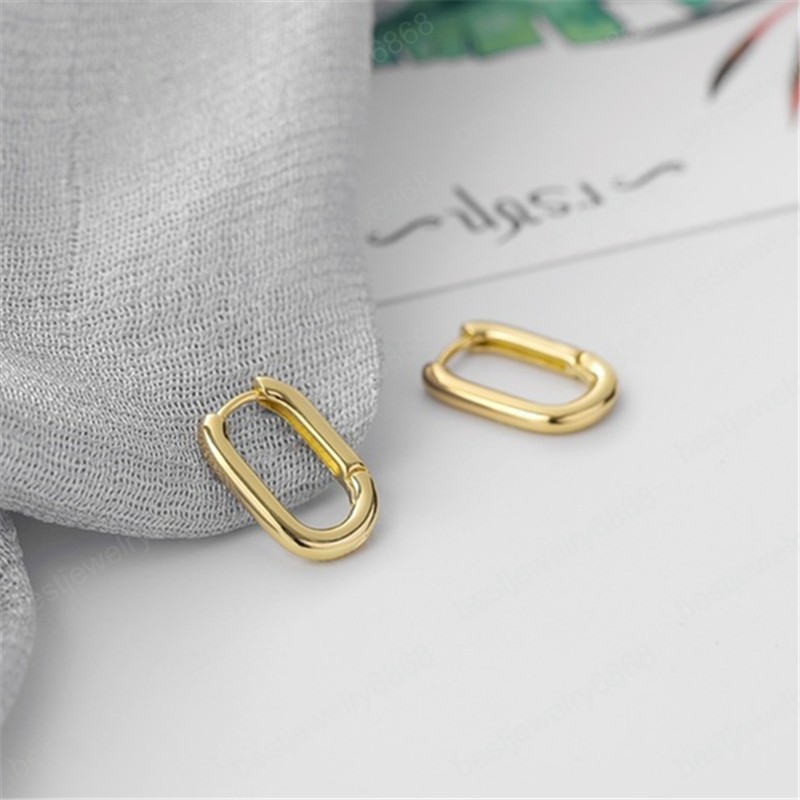 New S925 Silver Color Retro Metal Geometric U-shaped Oval Small Stud Earrings for Women Girls Jewelry