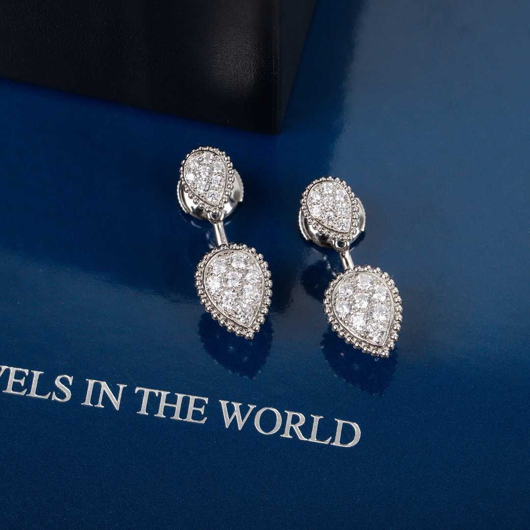 Hot Brand Pure 925 Sterling Silver Earrings Gold Color Water Drop Full Diamond Stud Earrings White Gold Two Wear Design Fine