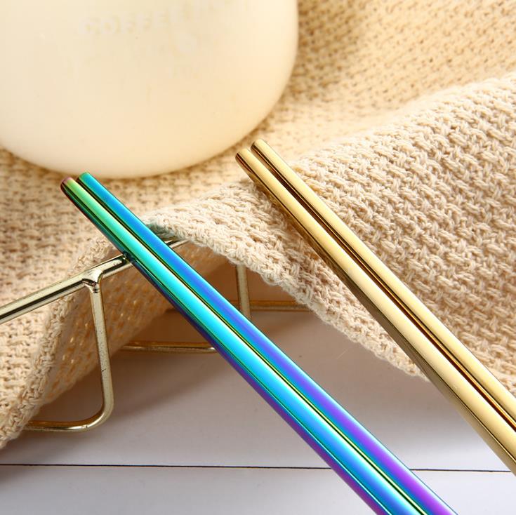 Chopstick 304 Stainless Steel Chopstick Wed Chopstick Square Glossy Silver Gold Rose Gold Black Rainbow Wholesale SN3764