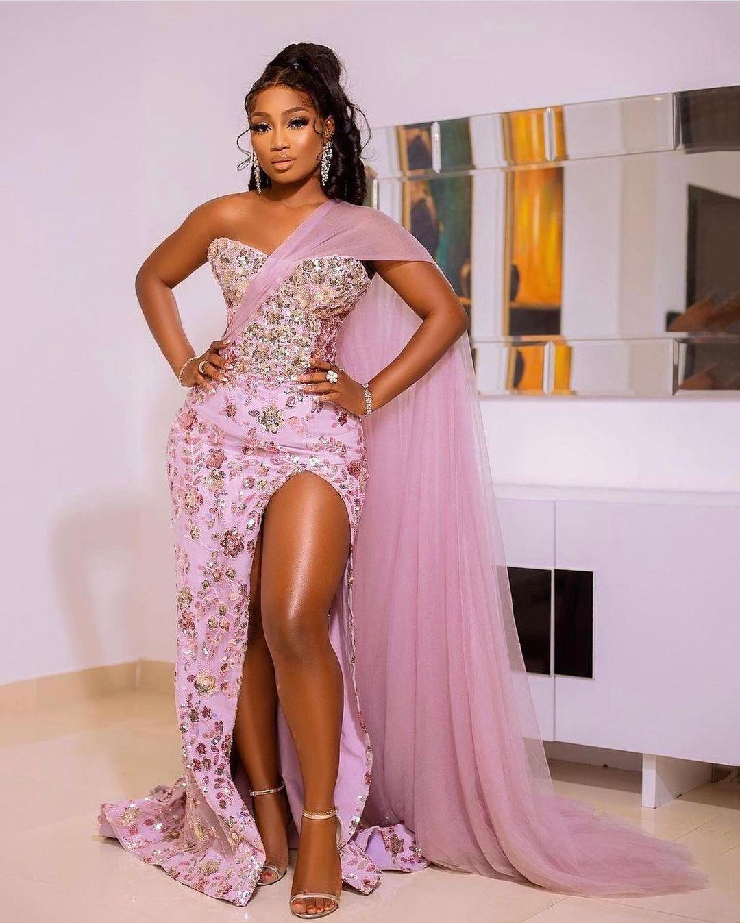 Arabic Aso Ebi Pink Lace Mermaid Prom Dresses 2022 One Shoulder Plus Size Sexy High Split Formal Evening Ocn Gowns Robe De Soiree 0431