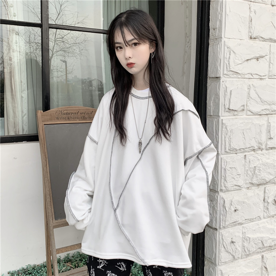 Korean Ulzzang Solid Oversized Hoodies Women Harajuku Kpop Clothes Japanese Streetwear Long Sleeve Friends Sweatshirt Black T200407