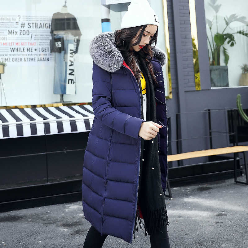 winter women hooded coat fur collar thicken warm long jacket female outerwear parka ladies chaqueta feminino 210923