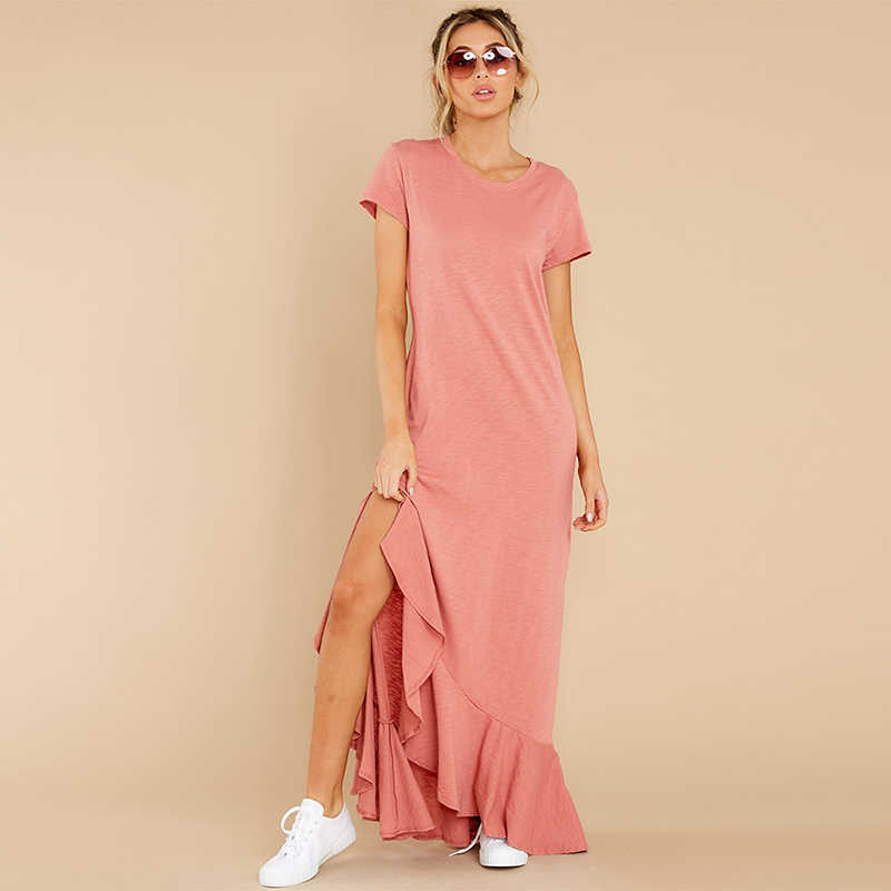 Ruffle Short Sleeve O Neck Solid Color Dress Women Casual Irregular Hem Plus Size Streetwear Beach Party Loose Long Dresses 210608, Red
Ruffle Short Sleeve O Neck Solid Color Dress Women Casual Irregular Hem Plus Size Streetwear Beach Party Loose Long Dresses 210608, Red