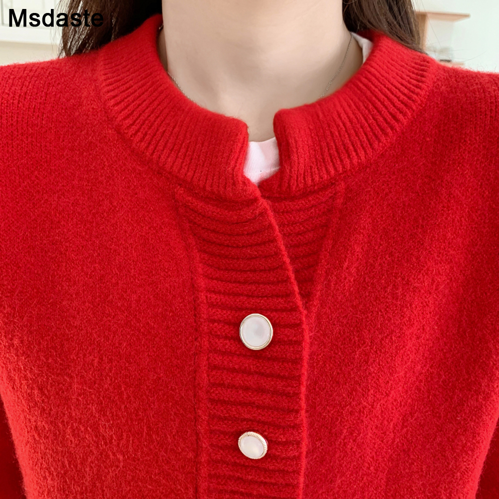 Women Cardigan Sweater Top Red White Knitted Sweater Coat Autumn Winter Good Quality Female Tops Cardigans Sweaters Outerwear 210218