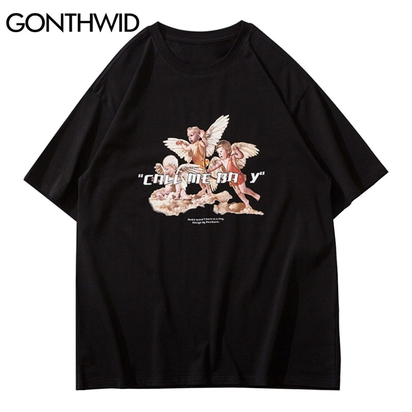 Tees Shirts Streetwear Angel Short Sleeve Tshirts Hip Hop Harajuku Mens Fashion Casual Loose Cotton Tops 210602, White
Tees Shirts Streetwear Angel Short Sleeve Tshirts Hip Hop Harajuku Mens Fashion Casual Loose Cotton Tops 210602, White