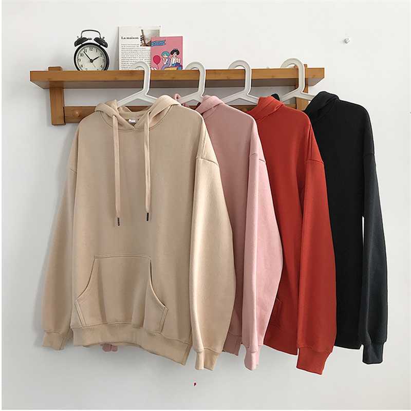 Autumn Winter Solid Hoodie Sweatershirts Casual Loose Pullover 11 Colors Szie M/L/XL/XXL Warm tops Female Clothes Coats 210910