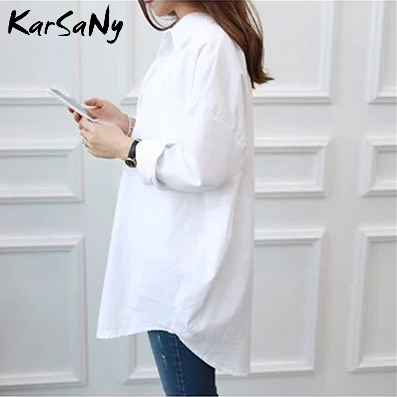 Women's White Shirt Oversize Cotton Femme Tops Plus Size 5XL Long Shirts For Women White Blouse Spring Long Sleeve Tunics Women 210225