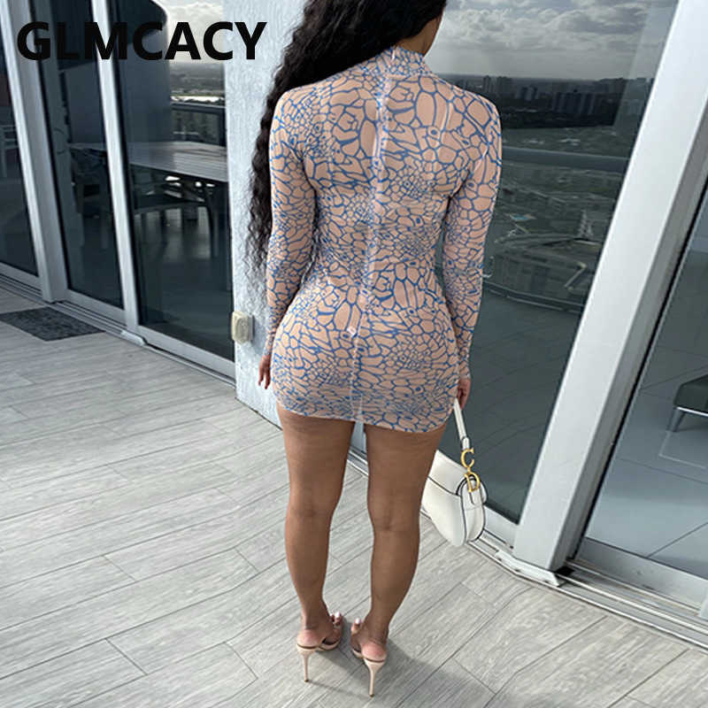 Women Long Sleev Mesh Dress Sexy Bodycon Party Club Dresses 210702