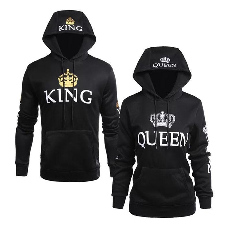 Poshfeel King Queen Printed Couple Hoodies Women Men Sweatshirt Lovers Couples Hoodies Casual Pullovers Gift 201102