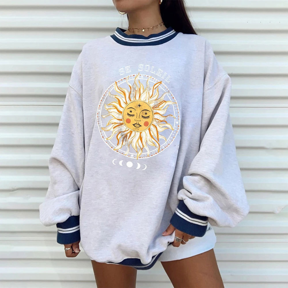 Casual Sun Print Hoodies Women Female Autumn Winter Harajuku Pullovers Long Sleeve Plus Size Sweatshirt Womens Streetwear 201113