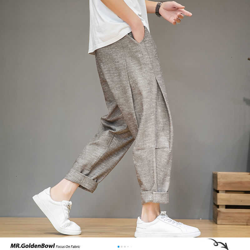 MrGoldenBowl Men's Solid Color Harem Pants Harajuku Man Cotton Linen Casual Trousers Plus Size Men Loose Pants 5XL 210810